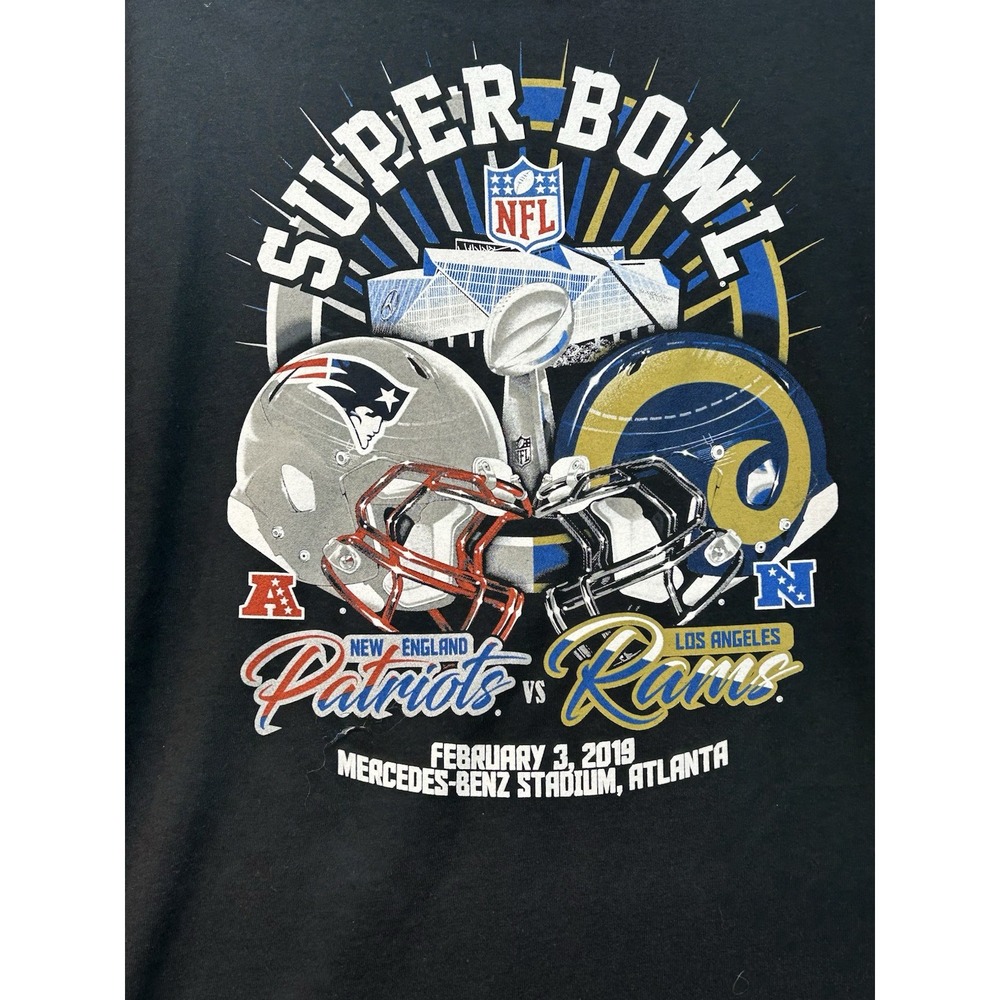 NFL SUPER BOWL  LIII ~ Patriots vs Rams ~ 2019   XL  T-shirt Black ~ Guys Sport